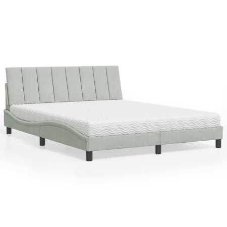 Cama con colchón terciopelo gris claro 160x200 cm