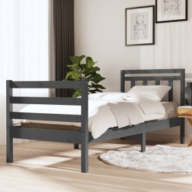 Estructura de cama de madera maciza gris 90x200 cm