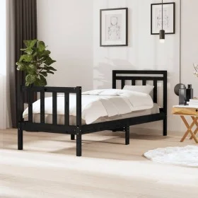 Black single solid wood bed frame 75x190 cm by vidaXL, Beds and slatted bases - Ref: Foro24-3100683, Price: 121,71 €, Discoun...