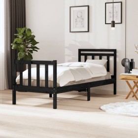 Schwarzer Einzelbettrahmen aus Massivholz, 75 x 190 cm von vidaXL, Betten und Lattenroste - Ref: Foro24-3100683, Preis: 123,4...