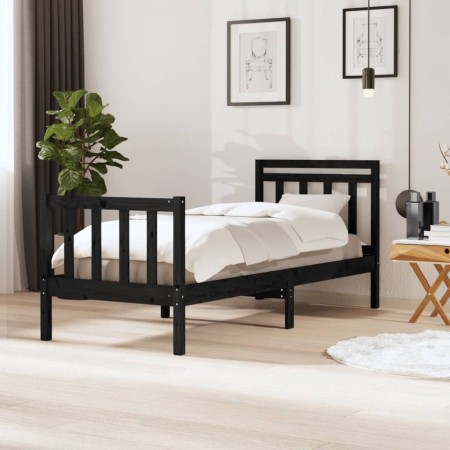 Black single solid wood bed frame 75x190 cm by vidaXL, Beds and slatted bases - Ref: Foro24-3100683, Price: 123,41 €, Discoun...