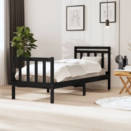 Schwarzer Einzelbettrahmen aus Massivholz, 75 x 190 cm von vidaXL, Betten und Lattenroste - Ref: Foro24-3100683, Preis: 121,7...
