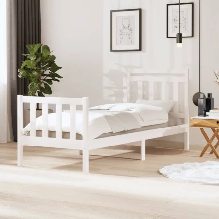 Weißer Einzelbettrahmen aus Massivholz, 90 x 190 cm von vidaXL, Betten und Lattenroste - Ref: Foro24-3100685, Preis: 105,39 €...