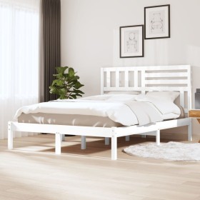 Estructura de cama de madera de pino maciza blanca 140x190 cm
