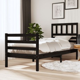 Estructura cama madera maciza individual negro 75x190 cm