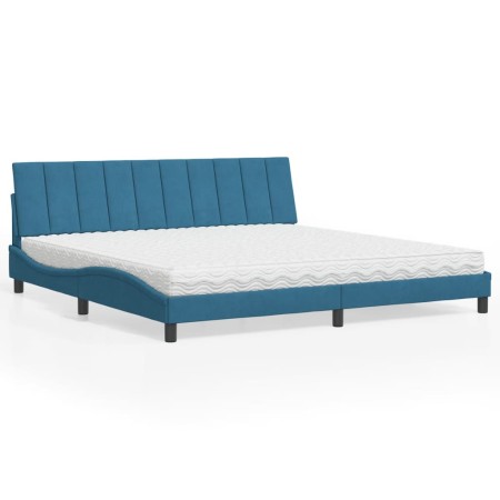 Cama con colchón terciopelo azul oscuro 200x200 cm en Camas y somieres | Comprar online en Foro24