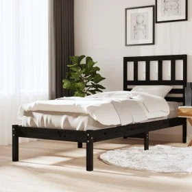 Solid black pine wood bed frame 100x200 cm by vidaXL, Beds and slatted bases - Ref: Foro24-3101017, Price: 132,10 €, Discount: %