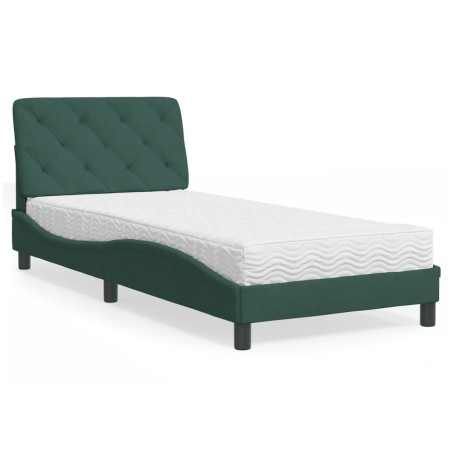 Cama con colchón terciopelo verde oscuro 80x200 cm