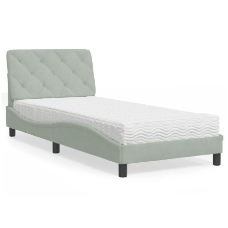 Cama con colchón terciopelo gris claro 90x190 cm en Camas y somieres | Comprar online en Foro24