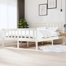 Estructura de cama de madera maciza blanca 160x200 cm de vidaXL, Camas y somieres - Ref: Foro24-3101164, Precio: 161,28 €, De...