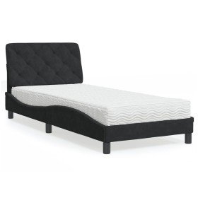 Cama con colchón terciopelo negro 90x190 cm Cama con colchón terciopelo negro 90x190 cm