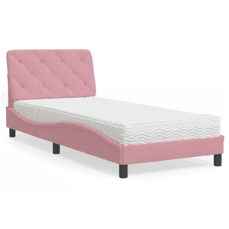 Cama con colchón terciopelo rosa 90x190 cm