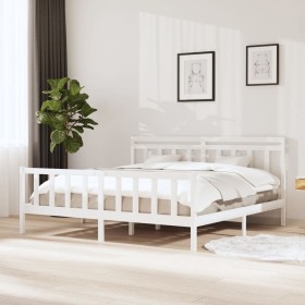 Estructura de cama de madera maciza blanca 200x200 cm