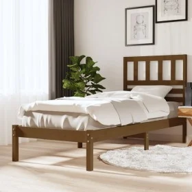 Solid pine wood bed frame honey brown 100x200 cm by vidaXL, Beds and slatted bases - Ref: Foro24-3101016, Price: 107,05 €, Di...