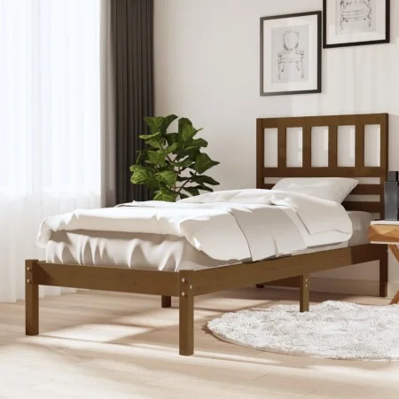 Estructura de cama madera maciza pino marrón miel 100x200 cm de vidaXL, Camas y somieres - Ref: Foro24-3101016, Precio: 107,0...