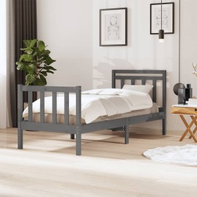 Estructura de cama individual madera maciza gris 75x190 cm