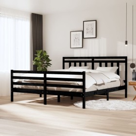 Estructura de cama madera maciza negro super king 180x200cm