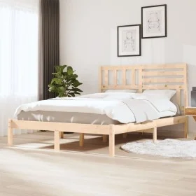 Solid pine wood bed frame 135x190 cm by vidaXL, Beds and slatted bases - Ref: Foro24-3100998, Price: 135,37 €, Discount: %