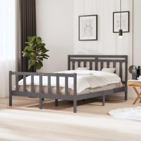 Gray solid wood bed frame 150x200 cm by vidaXL, Beds and slatted bases - Ref: Foro24-3100965, Price: 152,38 €, Discount: %