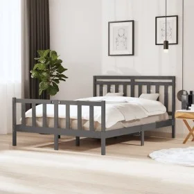 Gray solid wood bed frame 150x200 cm by vidaXL, Beds and slatted bases - Ref: Foro24-3100965, Price: 159,18 €, Discount: %