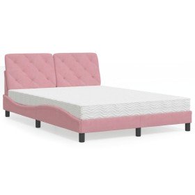 Cama con colchón terciopelo rosa 140x190 cm Cama con colchón terciopelo rosa 140x190 cm