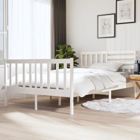 Estructura de cama de madera maciza blanca 140x190 cm