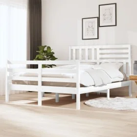 White solid wood double bed frame 135x190 cm by vidaXL, Beds and slatted bases - Ref: Foro24-3101064, Price: 155,11 €, Discou...