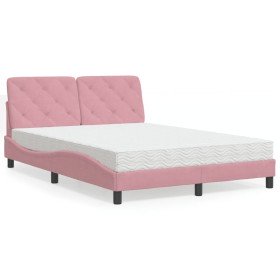 Cama con colchón terciopelo rosa 140x200 cm Cama con colchón terciopelo rosa 140x200 cm