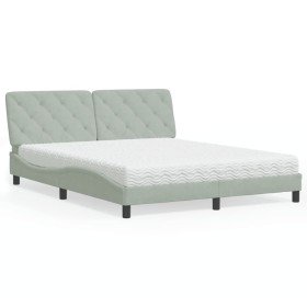 Cama con colchón terciopelo gris claro 160x200 cm en Camas y somieres | Comprar online en Foro24