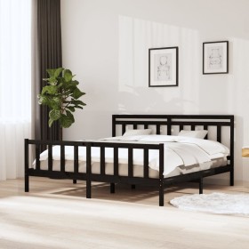 Estructura de cama de madera maciza negra super king 180x200 cm