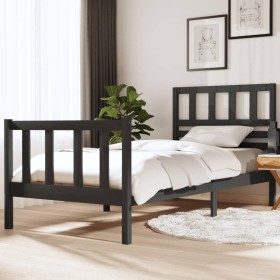 Estructura de cama madera maciza individual gris 90x190 cm
