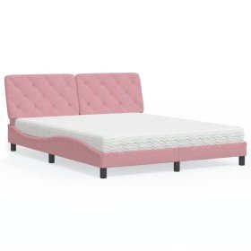 Cama con colchón terciopelo rosa 160x200 cm Cama con colchón terciopelo rosa 160x200 cm