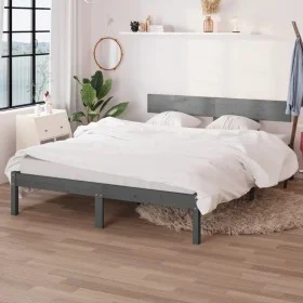 Small double bed frame solid gray wood 120x190 cm by vidaXL, Beds and slatted bases - Ref: Foro24-810119, Price: 95,93 €, Dis...