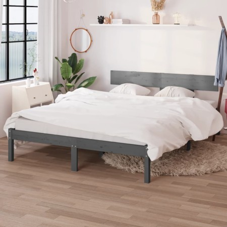 Small double bed frame solid gray wood 120x190 cm by vidaXL, Beds and slatted bases - Ref: Foro24-810119, Price: 131,22 €, Di...