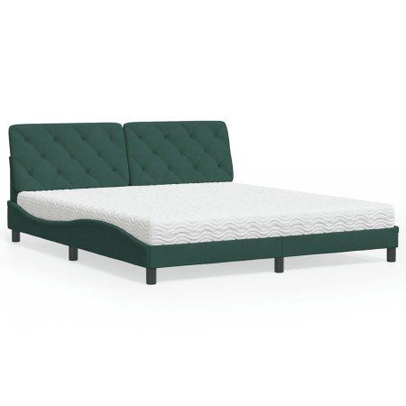 Cama con colchón terciopelo verde oscuro 180x200 cm en Camas y somieres | Comprar online en Foro24