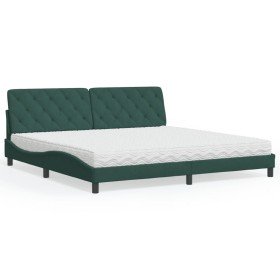 Cama con colchón terciopelo verde oscuro 200x200 cm Cama con colchón terciopelo verde oscuro 200x200 cm