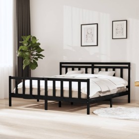 Estructura de cama de madera maciza negra 200x200 cm