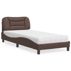 Cama con colchón cuero sintético marrón 80x200 cm