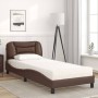 Cama con colchón cuero sintético marrón 80x200 cm