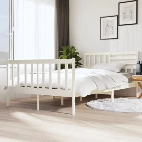 White solid wood bed frame 120x200 cm by vidaXL, Beds and slatted bases - Ref: Foro24-3101149, Price: 143,11 €, Discount: %
