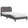 Cama con colchón cuero sintético gris 80x200 cm