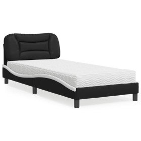 Cama con colchón cuero sintético negro y blanco 80x200 cm Cama con colchón cuero sintético negro y blanco 80x200 cm