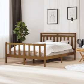 Estructura de cama de madera maciza marrón miel 150x200 cm