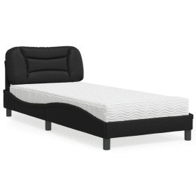 Cama con colchón cuero sintético negro 90x190 cm Cama con colchón cuero sintético negro 90x190 cm