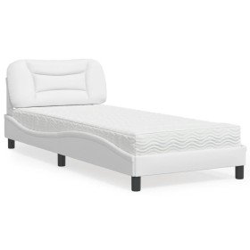 Cama con colchón cuero sintético blanco 90x190 cm Cama con colchón cuero sintético blanco 90x190 cm