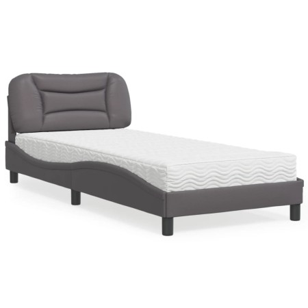 Cama con colchón cuero sintético gris 90x190 cm
