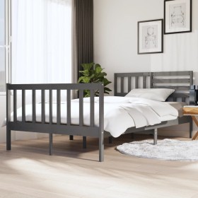 Estructura de cama de madera maciza gris 140x190 cm