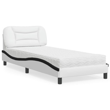 Cama con colchón cuero sintético blanco y negro 90x190 cm en Camas y somieres | Comprar online en Foro24