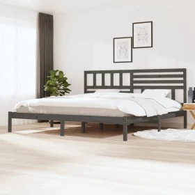 Estructura de cama de madera maciza de pino gris 200x200 cm de vidaXL, Camas y somieres - Ref: Foro24-3101045, Precio: 180,71...