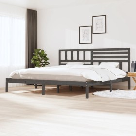 Solid gray pine wood bed frame 200x200 cm by vidaXL, Beds and slatted bases - Ref: Foro24-3101045, Price: 183,04 €, Discount: %